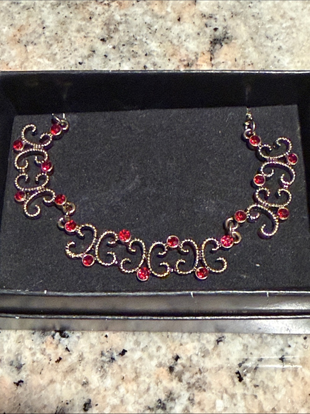 Avon Gold-Tone Necklace with Red Crystals